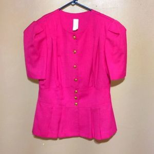 Dressy Vtg 70s fuchsia polyester rayon jacket top, sz 14